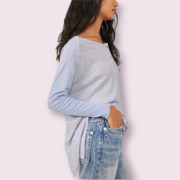 Free People We The Free Blue Grand Slam Henley Top - Picture 1 of 4